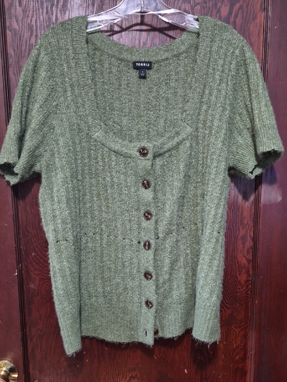 torrid Olive Green Short-Sleeve Button Cardigan